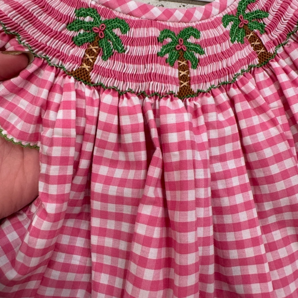 Southern Sunshine Palm Tree Smocked Plaid Ruffle Dress - Picture 2 of 7